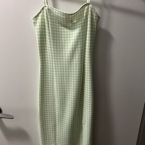 Tight Green Checkered Dress with slit